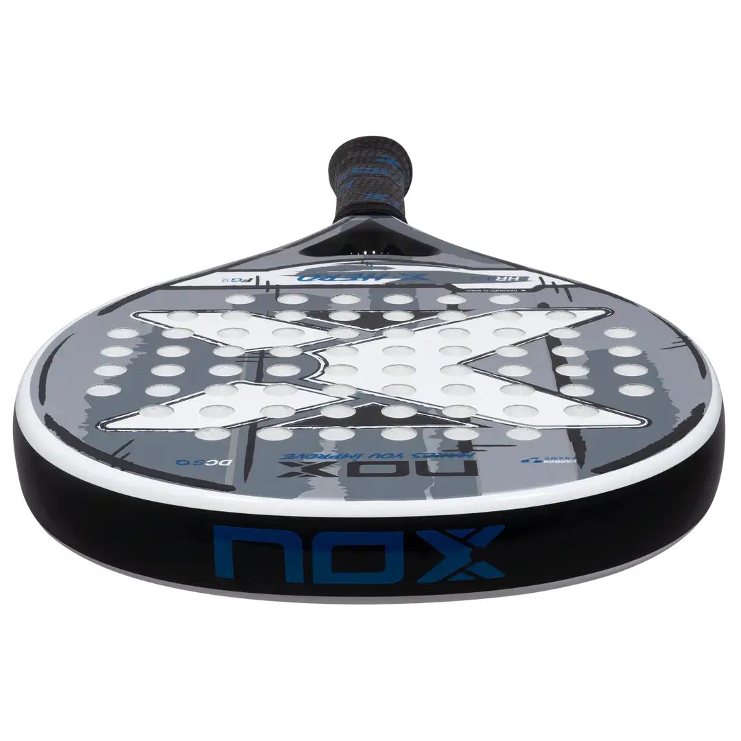 NOX X-HERO WHITE racket showing its round shape and design, perfect for beginners and intermediate players.